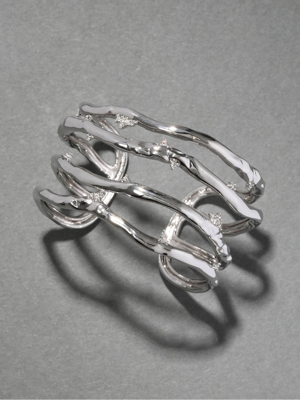 Alexis Bittar Brut Silver Crystal Thorn Orbit Cuff Bracelet